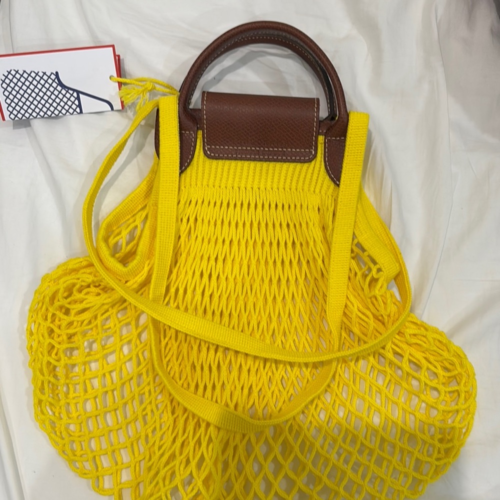 Authentic Yellow Longchamp yellow Le Pliage Filet Bag featured in Emily in Paris - Picture 4 of 4